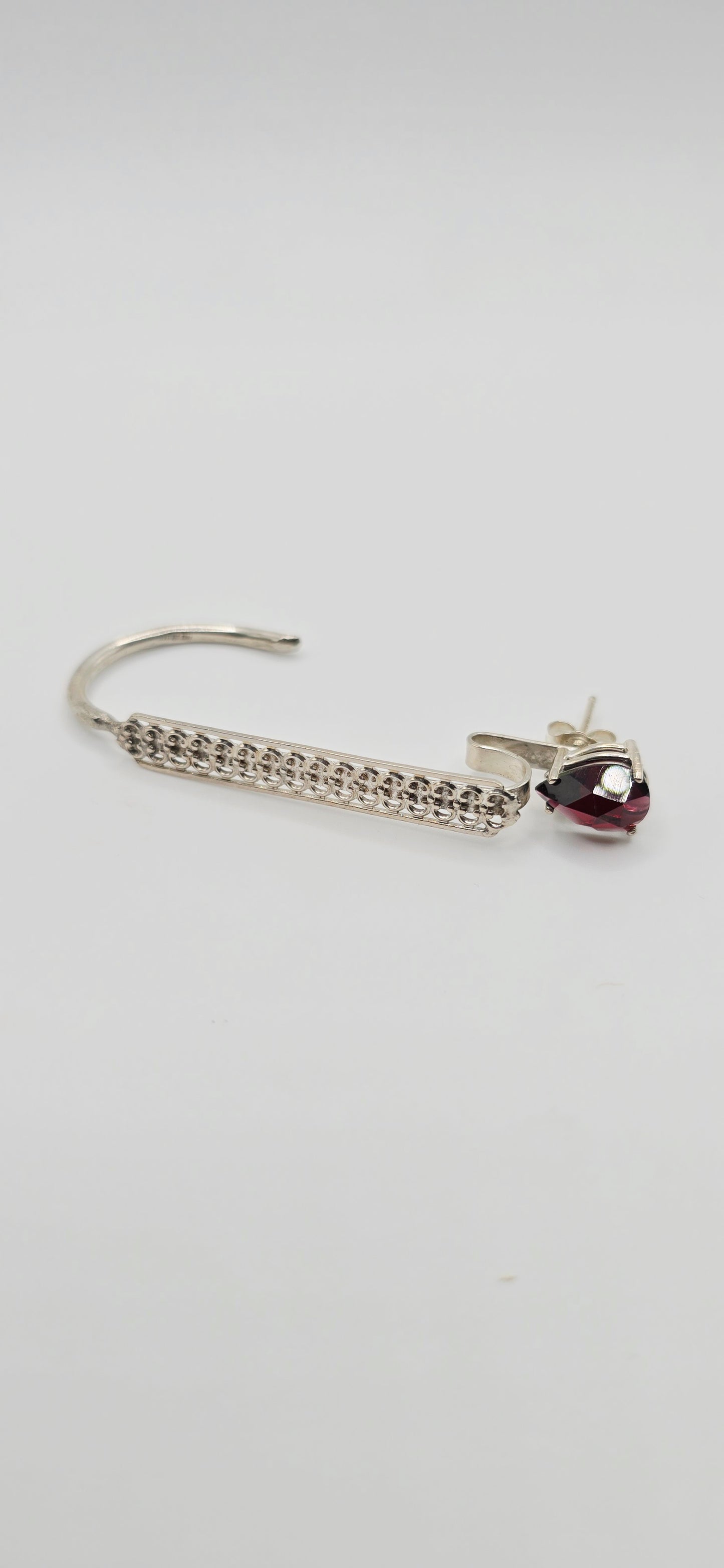 Garnet Ear bar in Sterling Silver