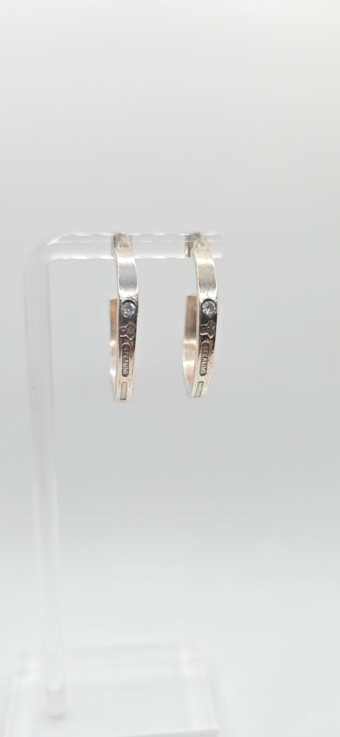 Antique 1905 Spoon Hoops in Sterling Silver; cz gemstones