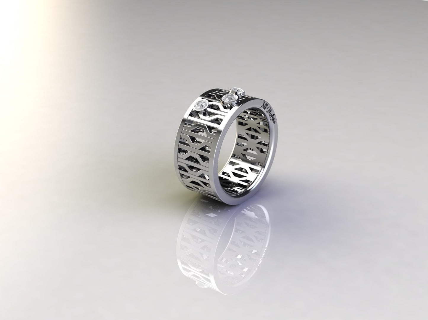 New York City Subway Grate Ring with Stones in Sterling Silver