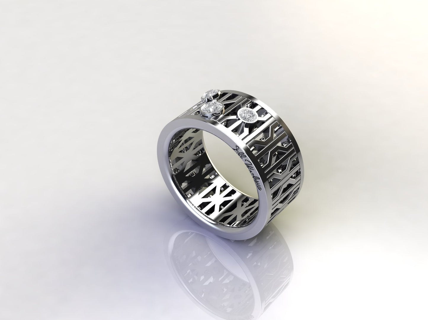 New York City Subway Grate Ring with Stones in Sterling Silver