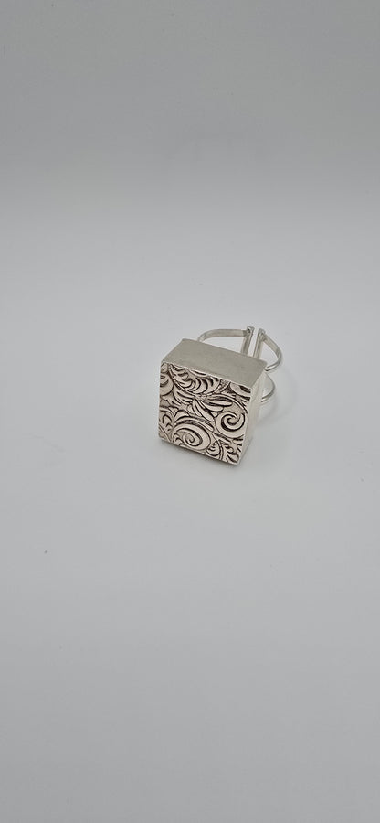 Ornate Box Ring in Sterling Silver