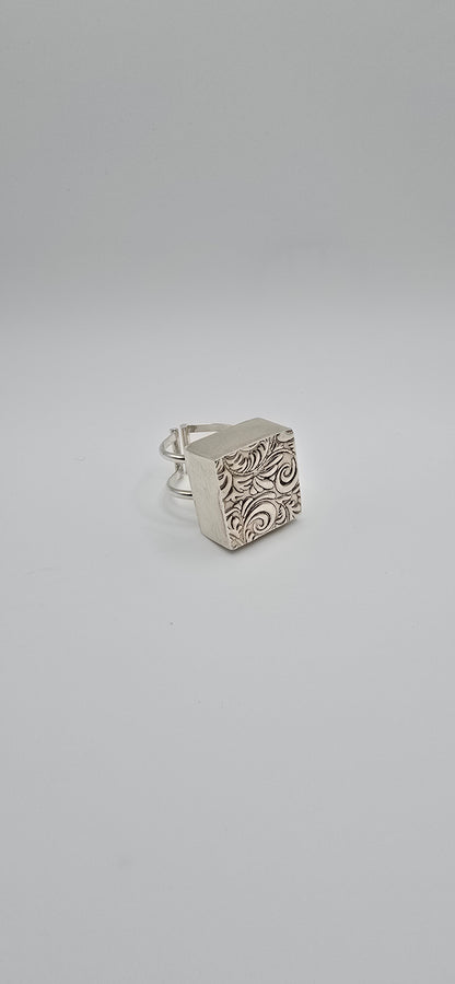 Ornate Box Ring in Sterling Silver