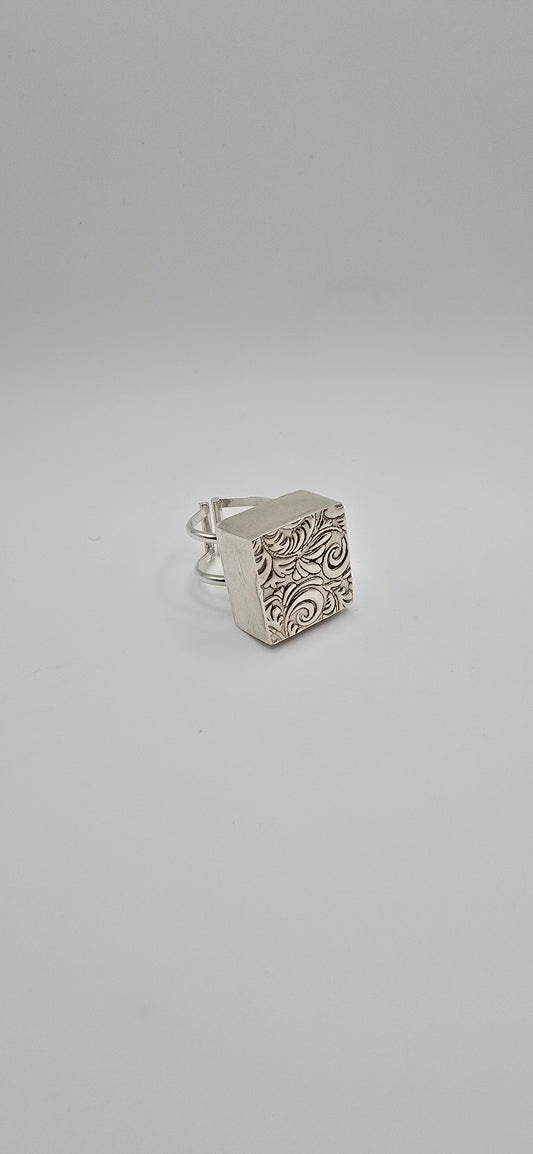 Ornate Box Ring in Sterling Silver