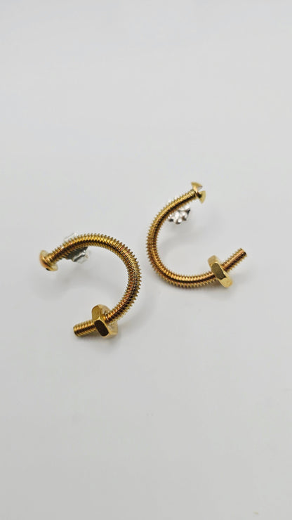 Unique brass screw earrings by Jill Melyssa with real nuts. Sterling silver ear posts