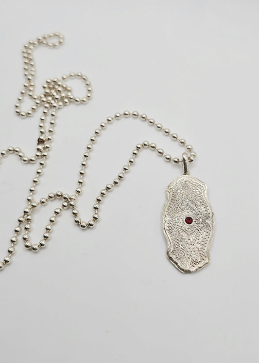 Ornate Garnet Necklace in Sterling Silver