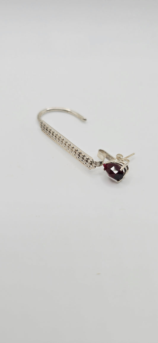 Garnet Ear bar in Sterling Silver