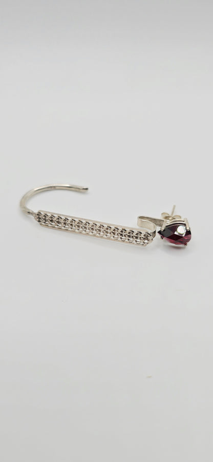 Garnet Ear bar in Sterling Silver