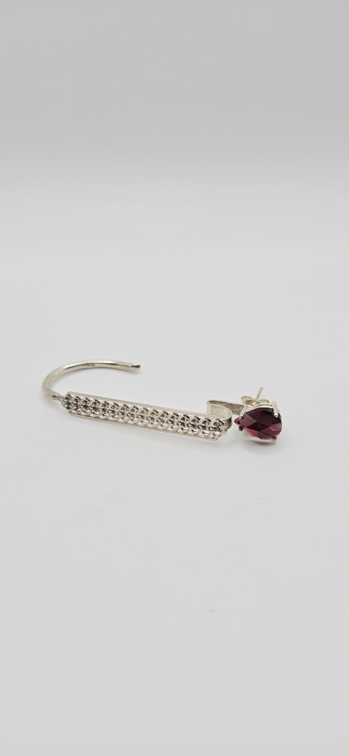 Garnet Ear bar in Sterling Silver