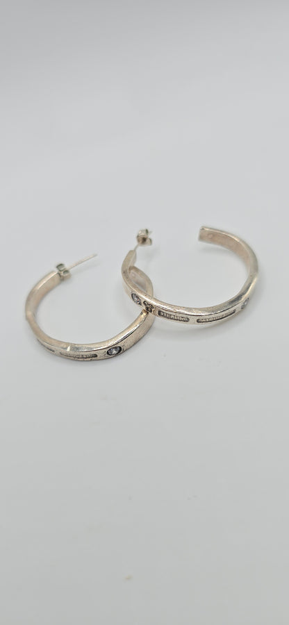 Antique 1905 Spoon Hoops in Sterling Silver; cz gemstones