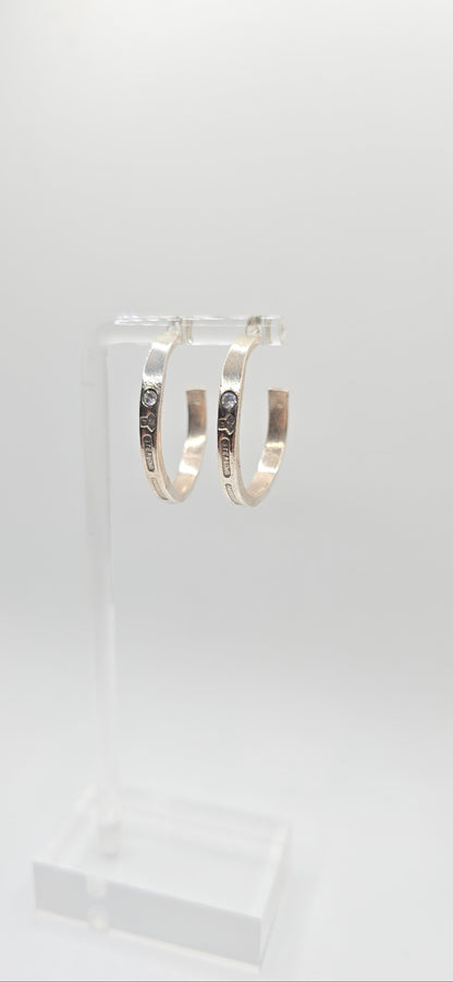 Antique 1905 Spoon Hoops in Sterling Silver; cz gemstones
