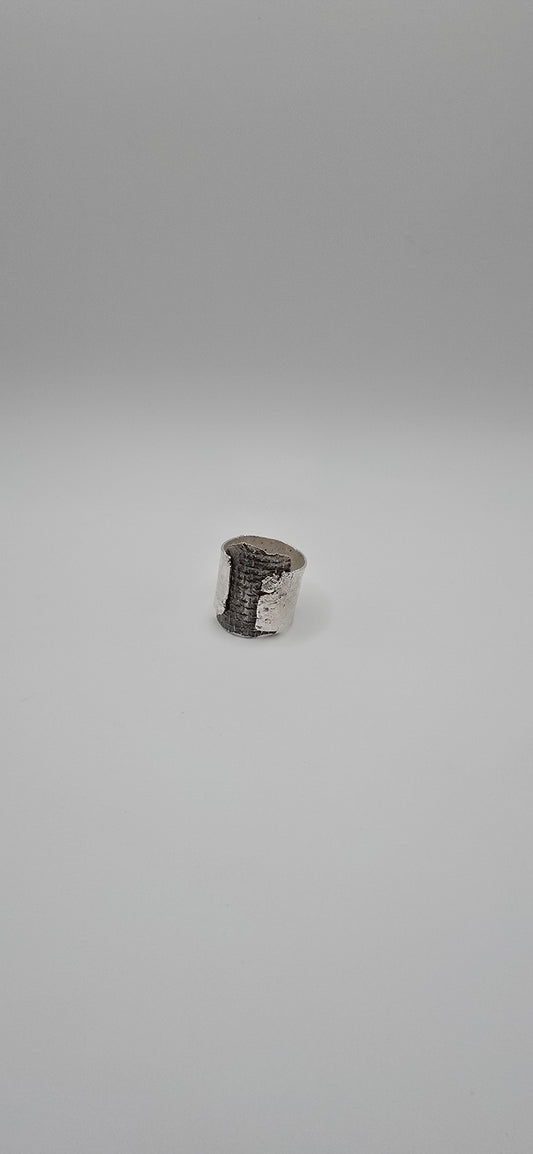 Sterling Silver Mesh Textured Ring- Hand Fabricated Urban Freeform Statement Ring- Under Impact Series