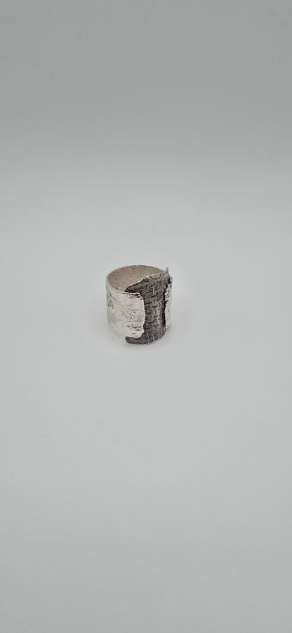 Sterling Silver Mesh Textured Ring- Hand Fabricated Urban Freeform Statement Ring- Under Impact Series