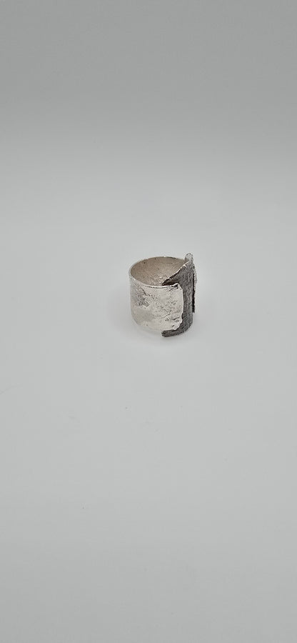 Sterling Silver Mesh Textured Ring- Hand Fabricated Urban Freeform Statement Ring- Under Impact Series