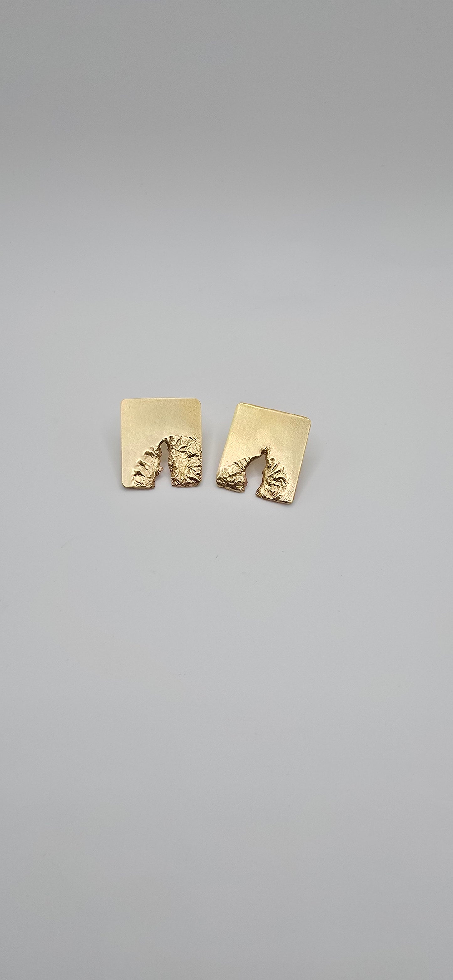Rectangular Textured Brass Earrings- Sculptural Melted & Torn Statement Jewelry- Under Impact Series