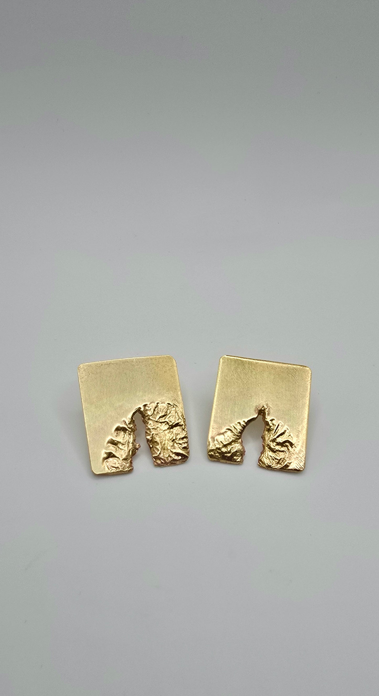 Rectangular Textured Brass Earrings- Sculptural Melted & Torn Statement Jewelry- Under Impact Series