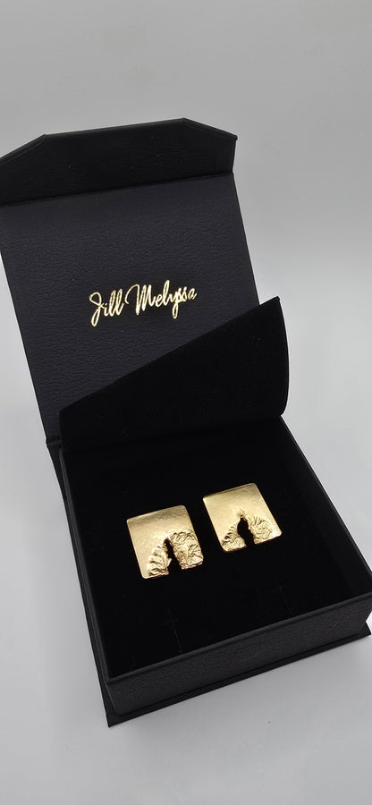 Rectangular Textured Brass Earrings- Sculptural Melted & Torn Statement Jewelry- Under Impact Series