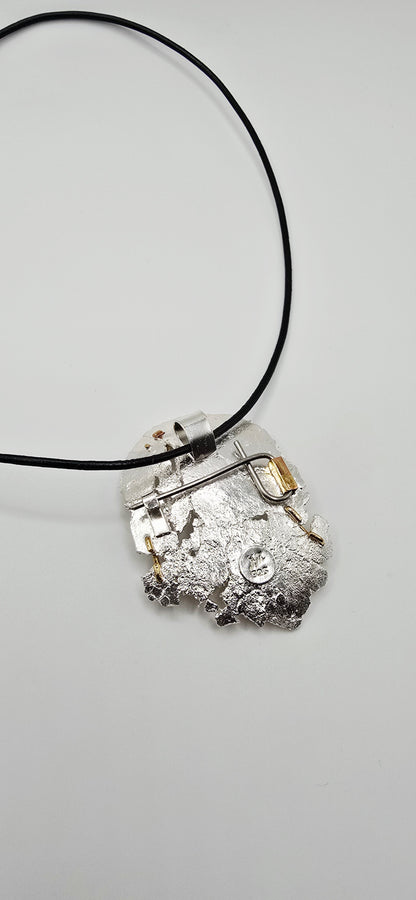Pounded Silver Staple Brooch | Pendant Necklace- Under Impact Series