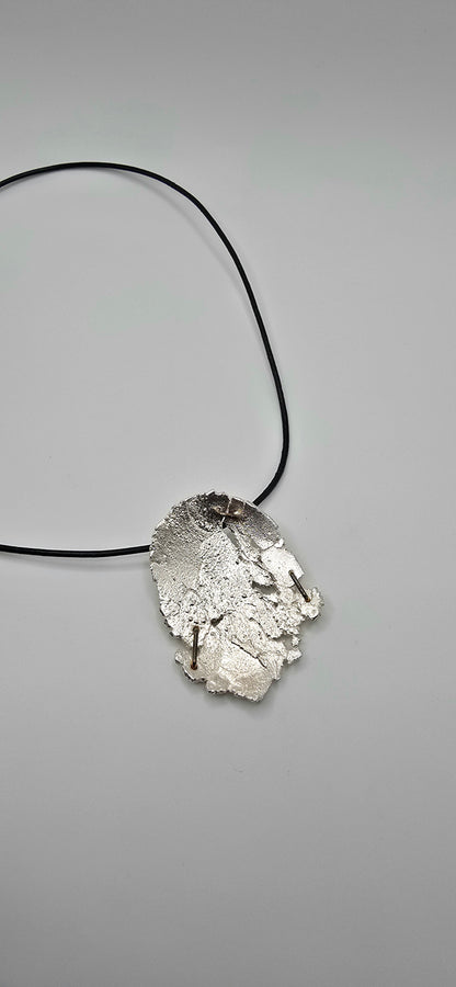Pounded Silver Staple Brooch | Pendant Necklace- Under Impact Series