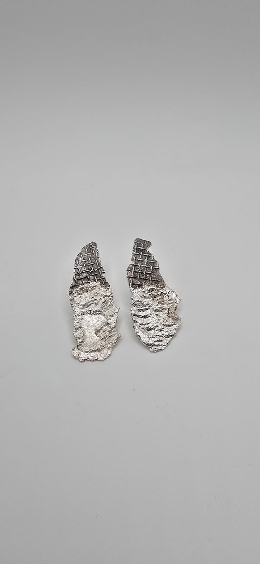 Sterling Silver Mesh Textured Earrings- Hand Fabricated Urban Freeform Statement Ring- Under Impact Series