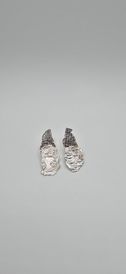 Sterling Silver Mesh Textured Earrings- Hand Fabricated Urban Freeform Statement Ring- Under Impact Series
