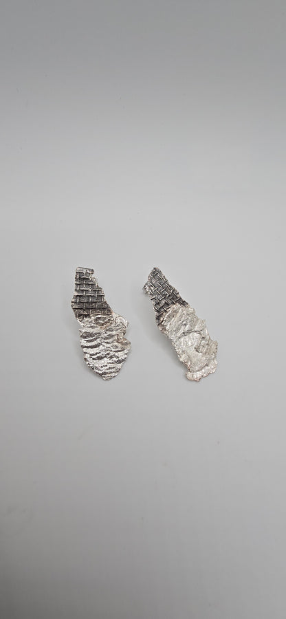 Sterling Silver Mesh Textured Earrings- Hand Fabricated Urban Freeform Statement Ring- Under Impact Series