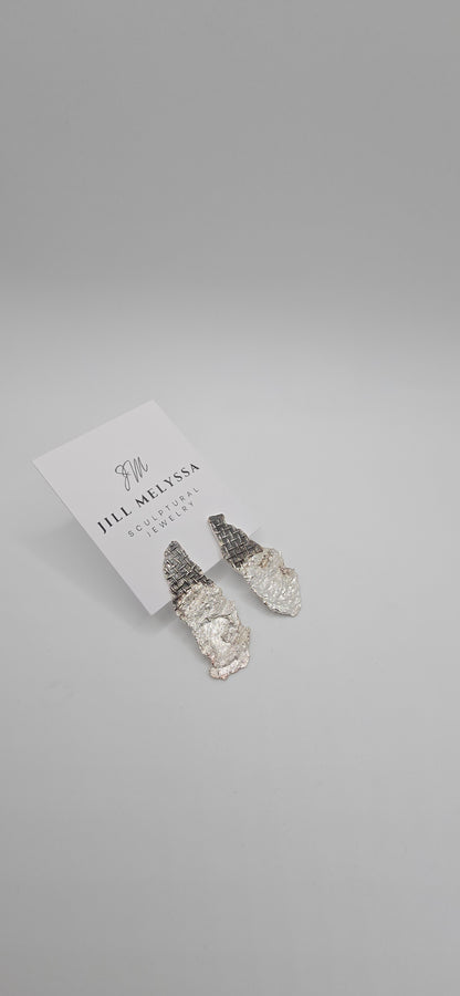 Sterling Silver Mesh Textured Earrings- Hand Fabricated Urban Freeform Statement Ring- Under Impact Series