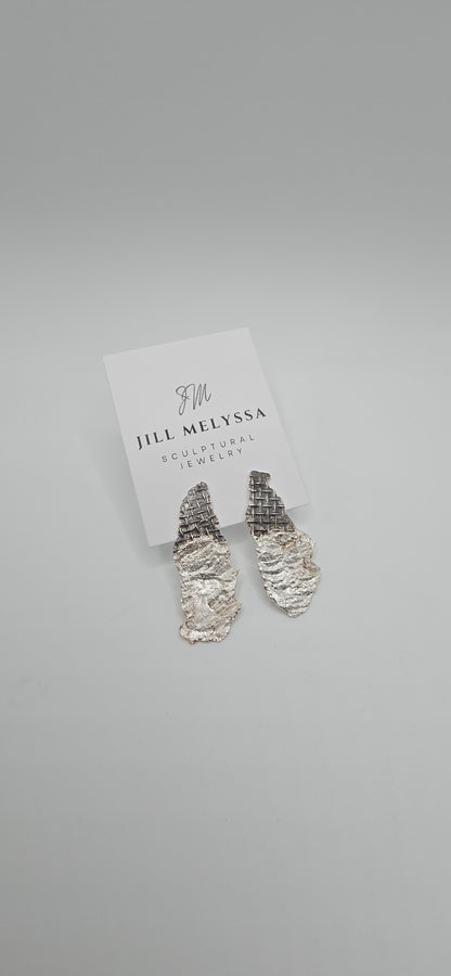 Sterling Silver Mesh Textured Earrings- Hand Fabricated Urban Freeform Statement Ring- Under Impact Series
