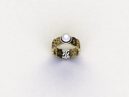 Lace Ring in 24kt gold/ Sterling Silver with Freshwater Round Pearl