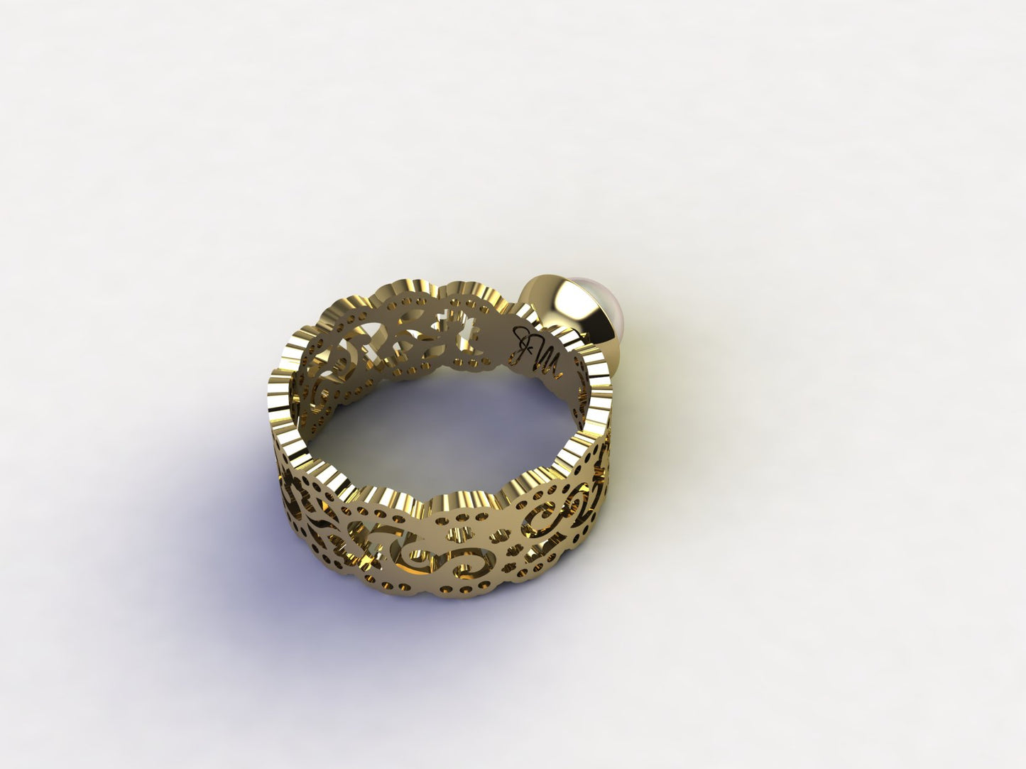 Lace Ring in 24kt gold/ Sterling Silver with Freshwater Round Pearl