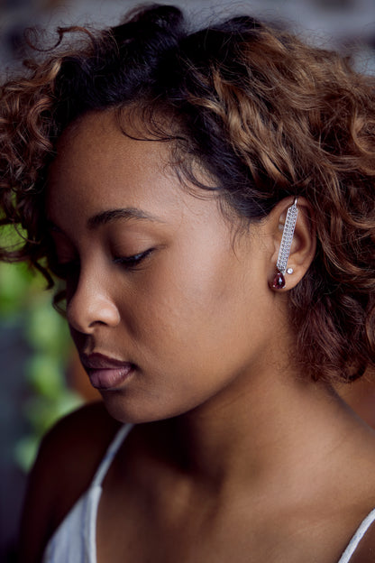 Garnet Ear bar in Sterling Silver