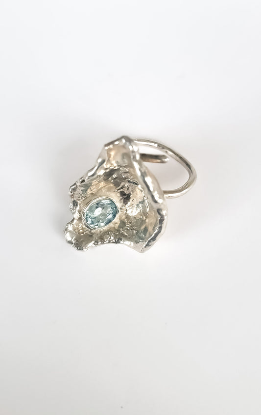 Abstract Chip Ring in Sterling with Sky Blue Topaz
