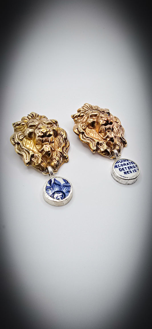 Lion Earrings; Wedgewood China
