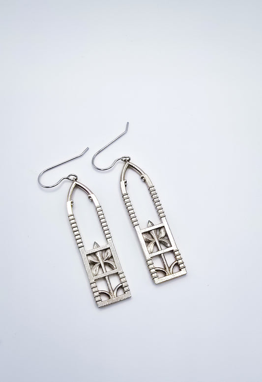 Ironwork Fence Earrings, Sterling Silver (Hook)