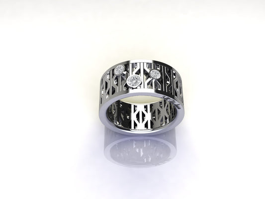New York City Subway Grate Ring with Stones in Sterling Silver