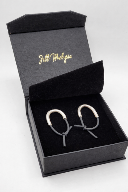 Sterling Silver and Rubber Tension Earrings- Large- Hand Fabricated- Under Impact Series