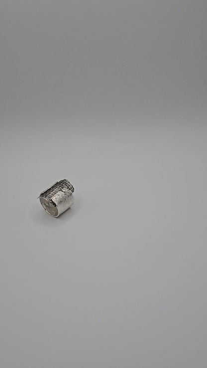 Sterling Silver Mesh Textured Ring- Hand Fabricated Urban Freeform Statement Ring- Under Impact Series