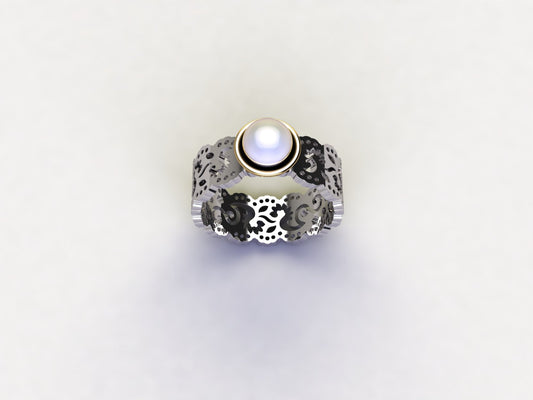 Lace Ring in Sterling Silver with Freshwater Round Pearl