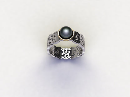 Lace Ring in Sterling Silver with Freshwater Round Pearl
