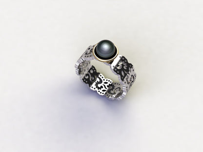Lace Ring in Sterling Silver with Freshwater Round Pearl