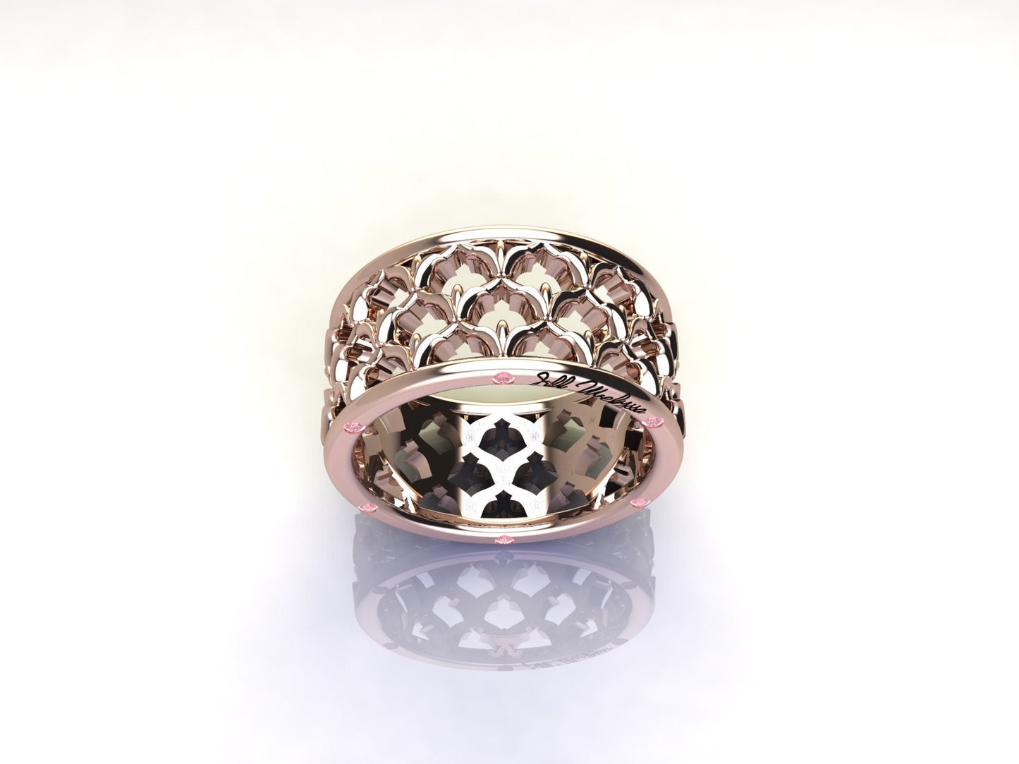 La Fleur Window Grate Gold Ring with Stones, 9.75mm