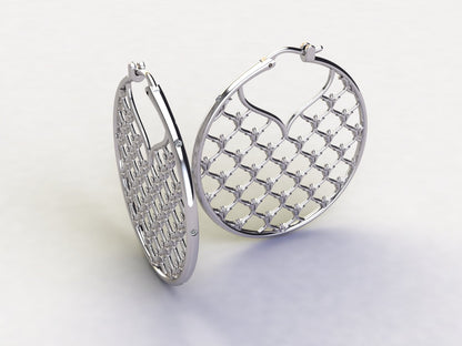 La Fleur Window Grate Hoop Earrings in Sterling with Diamonds, 36mm