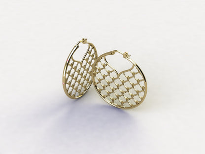 La Fleur Window Grate Gold Hoop Earrings, 36mm with Stones
