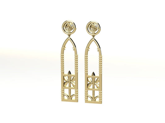New York City 24k Gold Ironwork Fence Earrings, 60mm